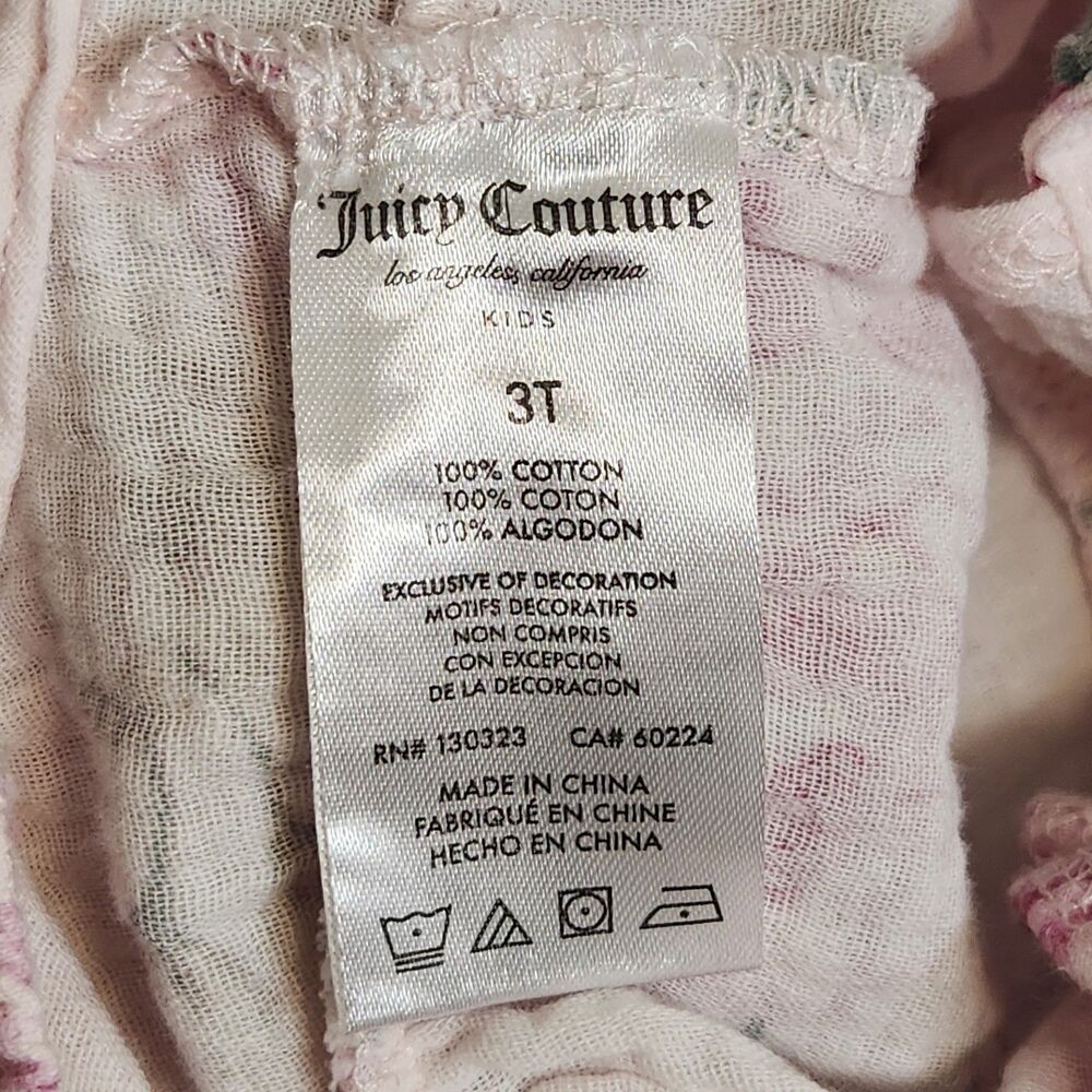 Juicy Couture Pink Rose Floral Cotton Gauze Tiered Dress Girls 3T Cottagecore - Picture 7 of 10